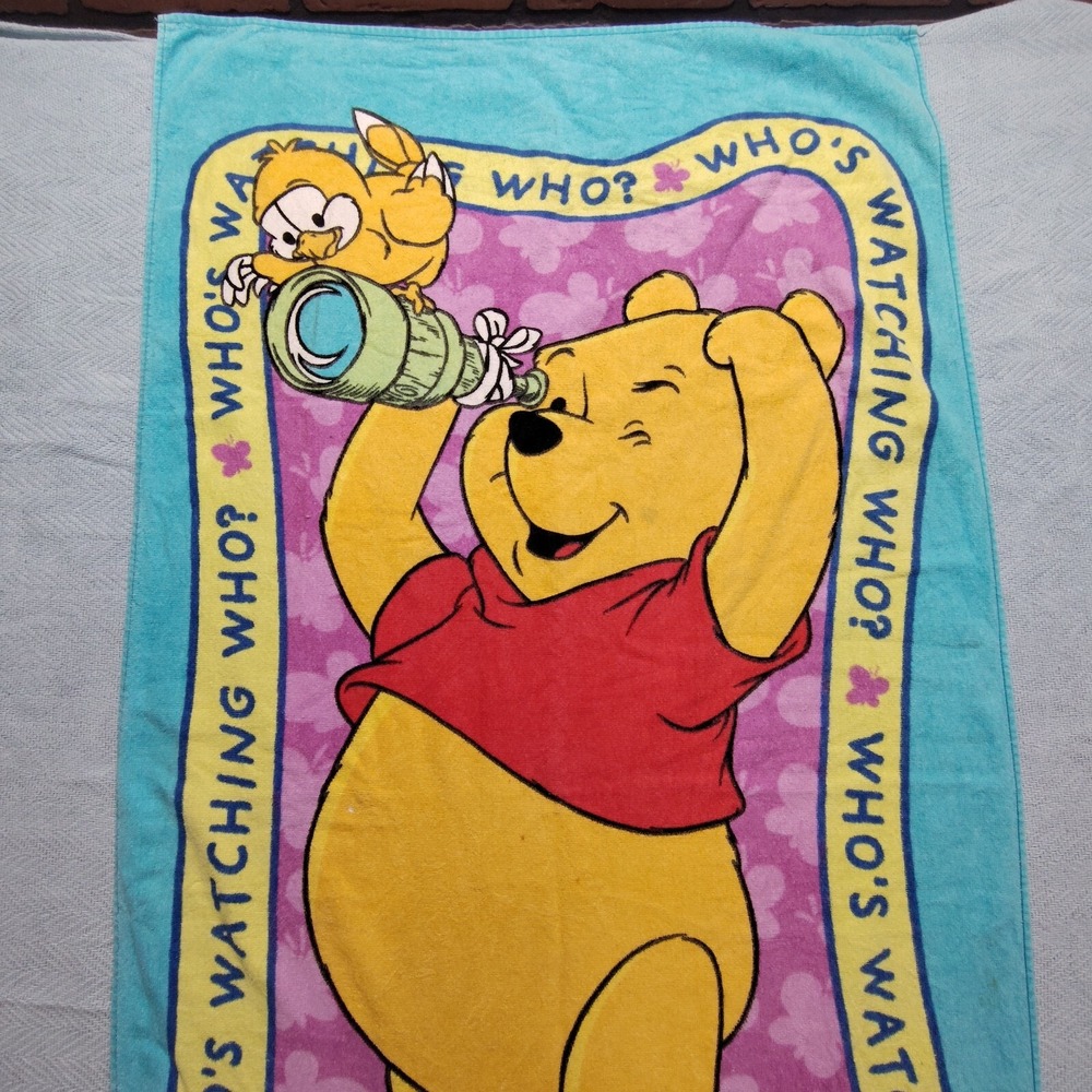 Winnie the Pooh Disney beach towel Who's Watching Who? 100% cotton FLAWS